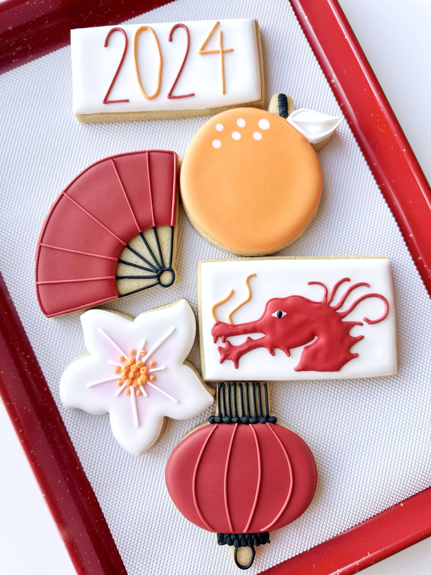 Chinese fan, year of the dragon, orange, chinese flower blossom, 2024