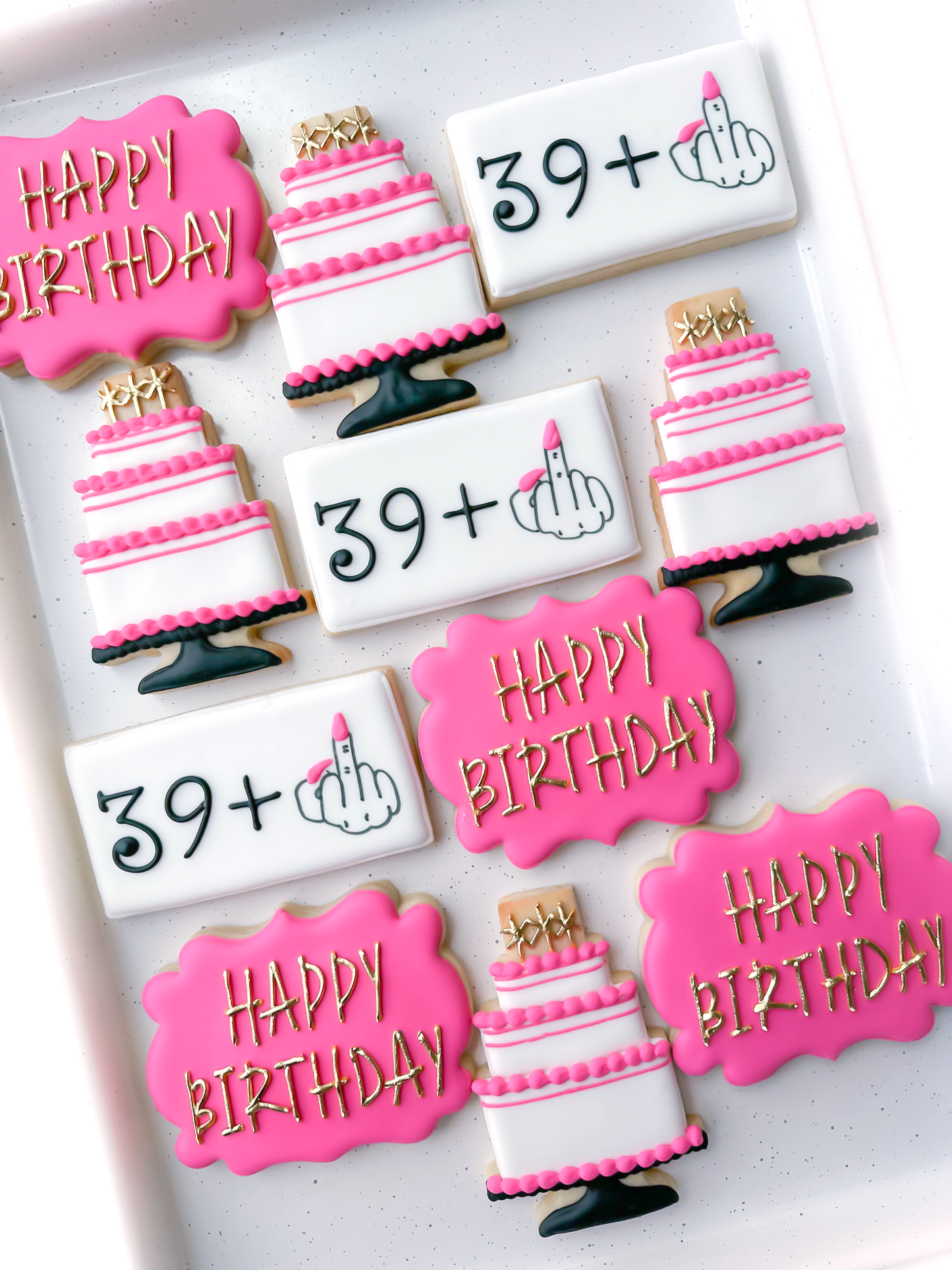 birthday cake, balloons, middle finger, happy birthday, 40th birthday cookies