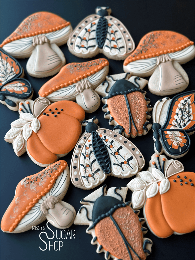 mushrooms, butterfly, moth, pumpkins, creepy crawly, slug, tarantula, toadstools, snake, halloween cookies, beetle
