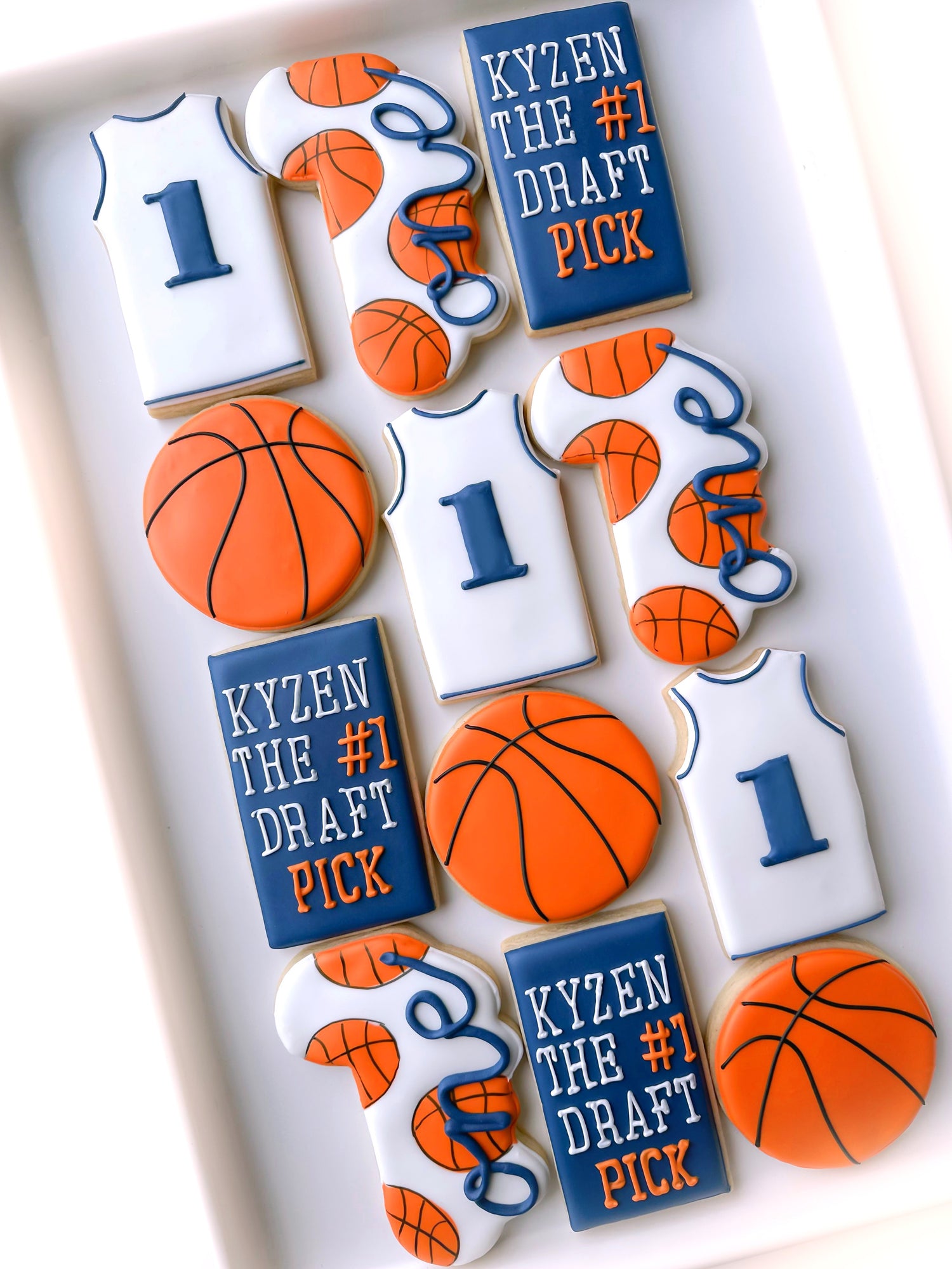 Basketball birthday cookies, first draft pick, basketball, basketball jersey cookies