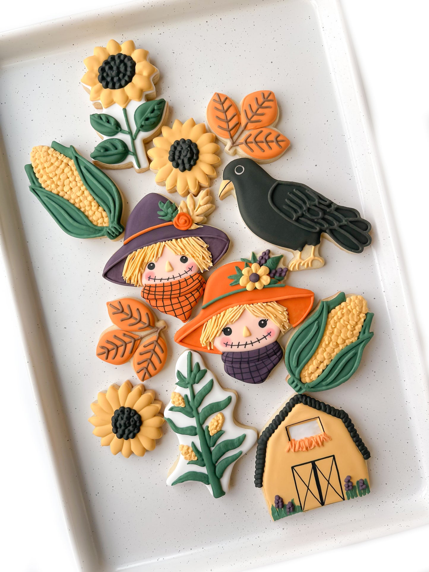 scarecrow scarecrow woman crow cornstalk ear of corn on the cob crow sunflower leaf cookies