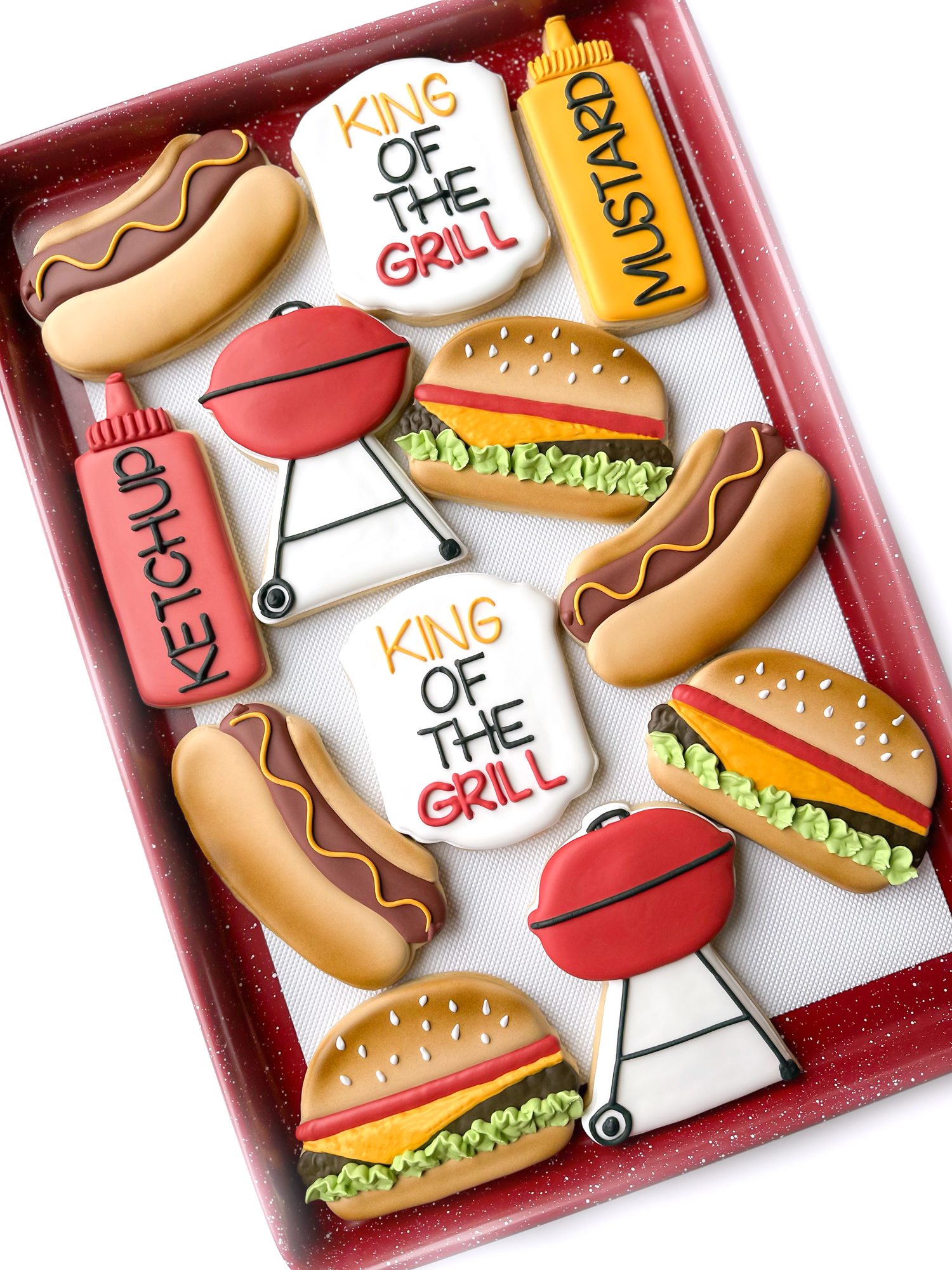 king of the grill decorated cookies hamburger hotdog grill ketchup mustard cookies