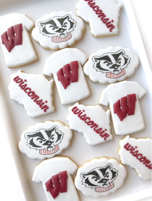 university of Wisconsin bucky badgers football basketball graduation cookies