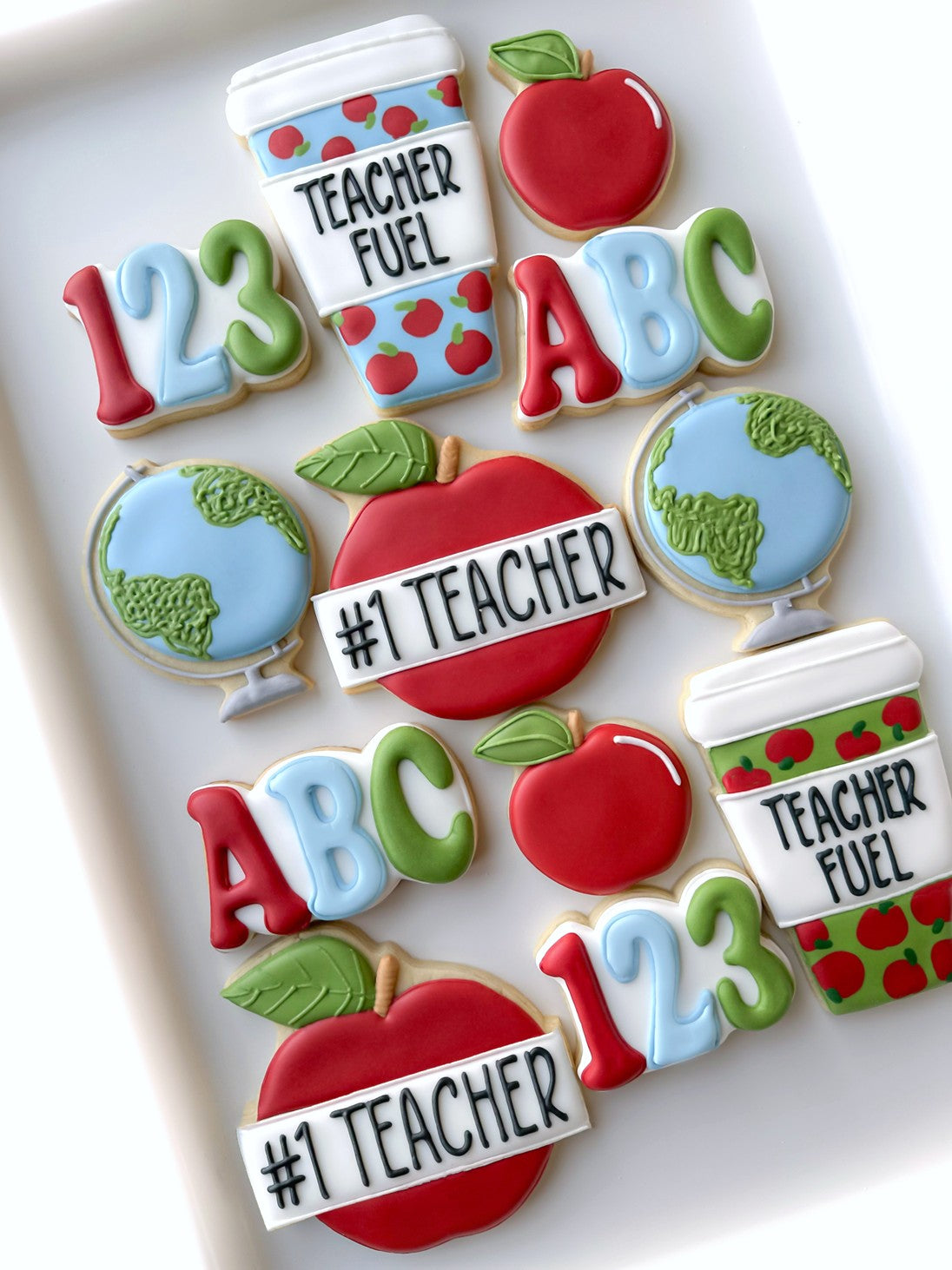 teacher appreciation cookie, #1 teacher, thank you, pencils, hearts, pencils, teacher thank you cookies