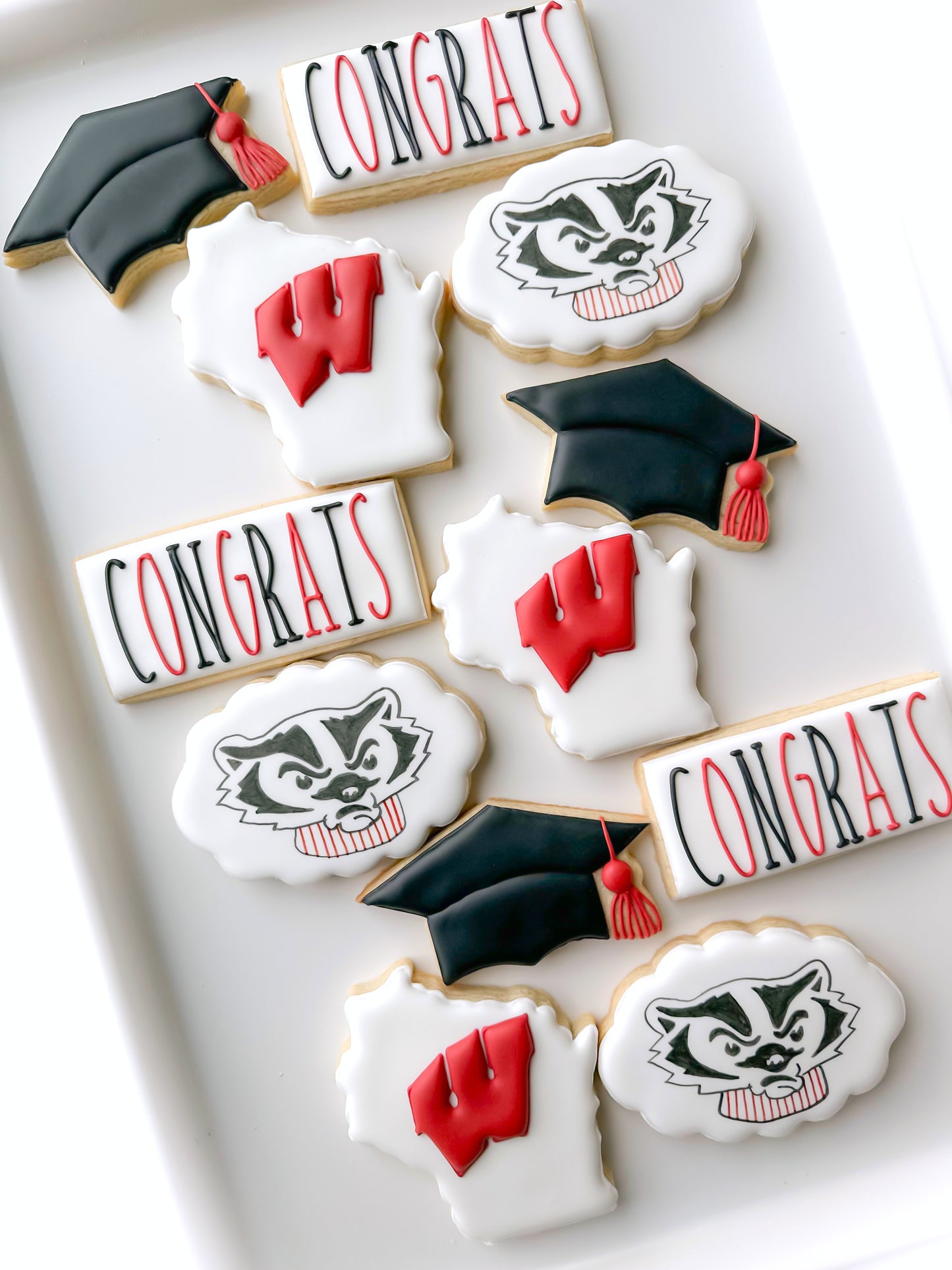 university of wisconsin bucky badgers football baksetball graduation grad cap, diploma, congrats