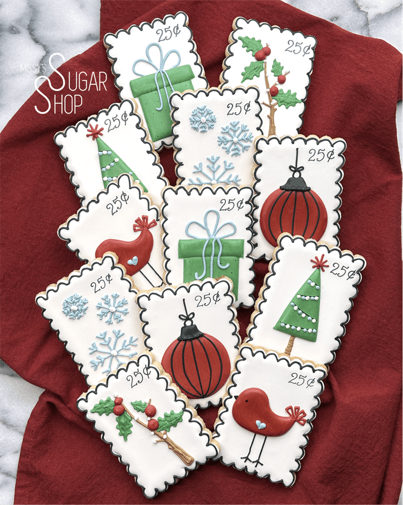 Holiday Postage Stamps (1 dozen) Decorated Cookies