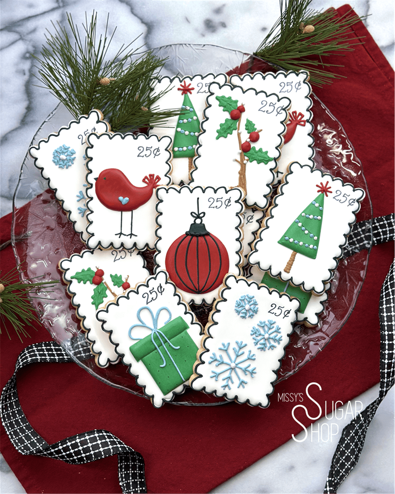 Holiday Postage Stamps (1 dozen) Decorated Cookies