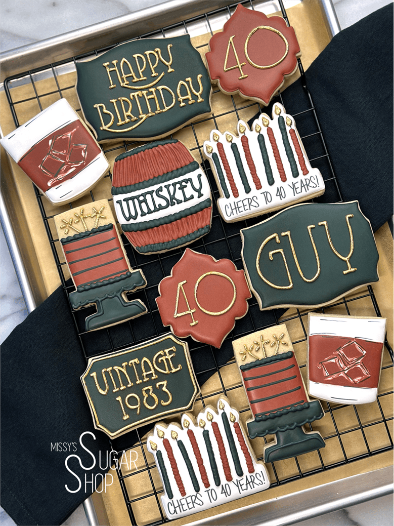Vintage Whiskey Birthday (1 dozen) Decorated Cookies