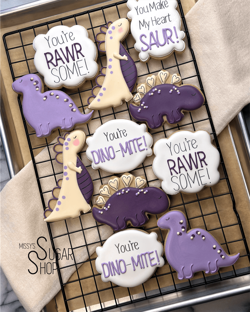 You're Dino-Mite Dinosaur Valentine (1 dozen) Decorated Cookies