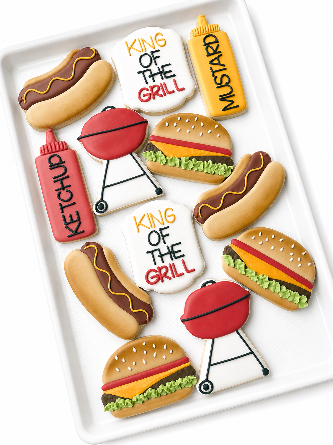 king of the grill decorated cookies hamburger hotdog grill ketchup mustard cookies fathers day decorated grilling cookies