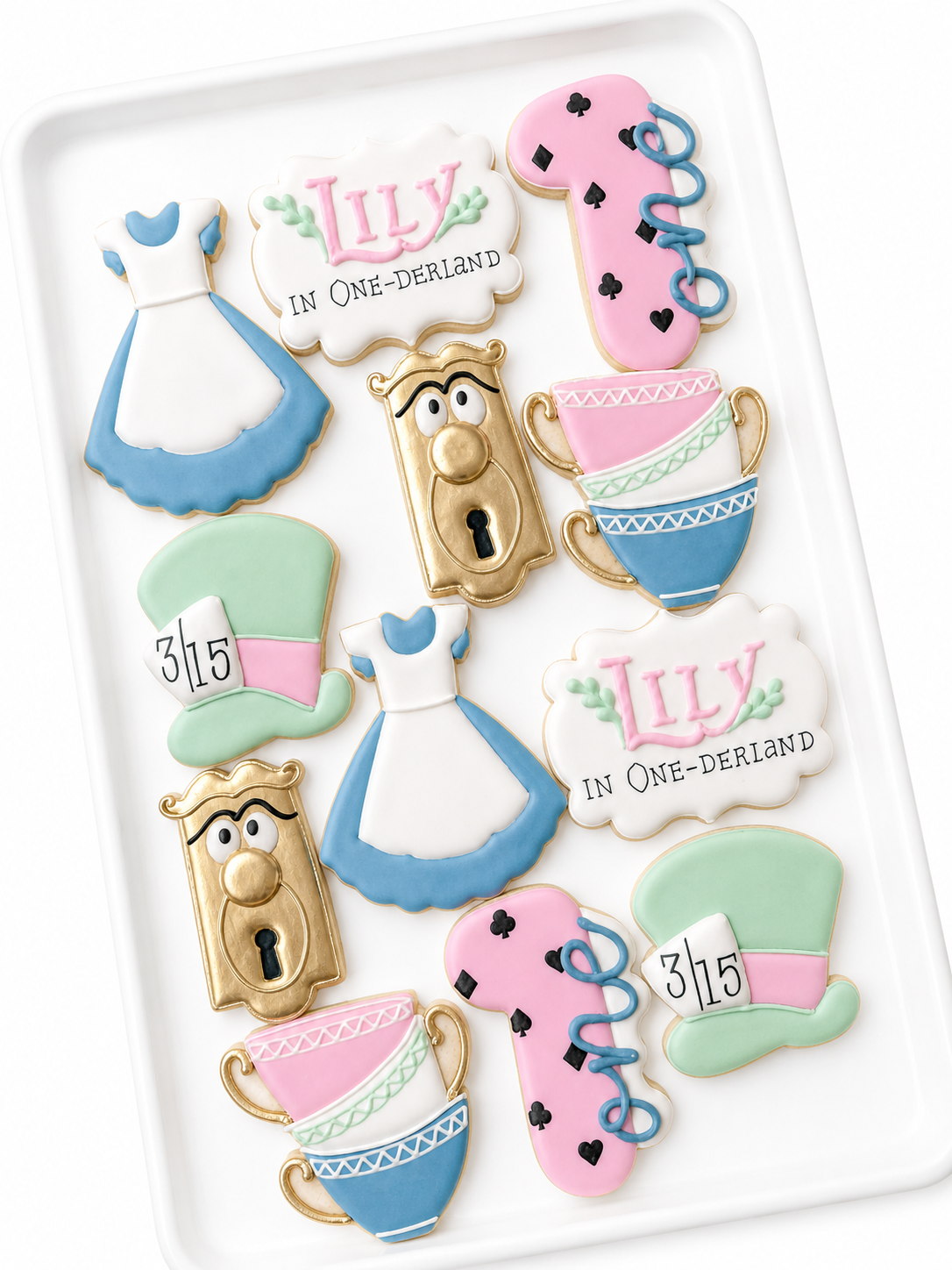 One-derland 1st Birthday cookies alice doorknob dress teacup one decorated birthday