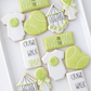 tennis ball, onesie, little server, crib mobile, rattle, mvp, tennis baby shower cookies