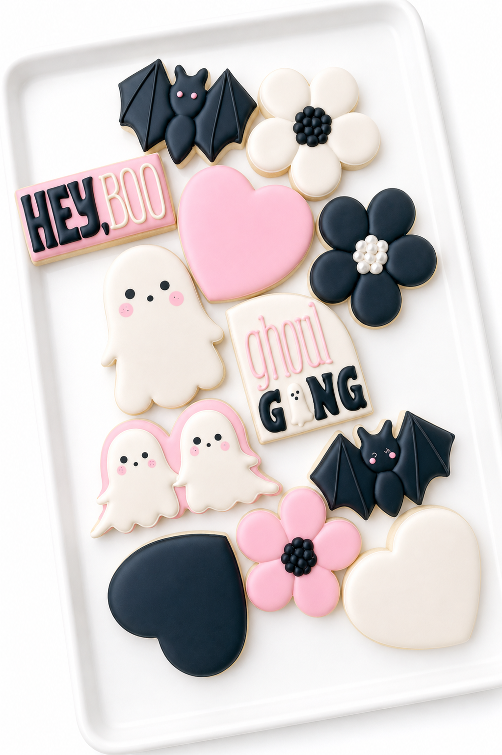 hey boo, ghost with flowers, candy apple pumpkin, ghosts holding hands, tiny cute ghosts, halloween cookies decorated halloween cookies