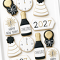 champagne cheers, midnight, happy new year, 2027, party hat decorated cookies
