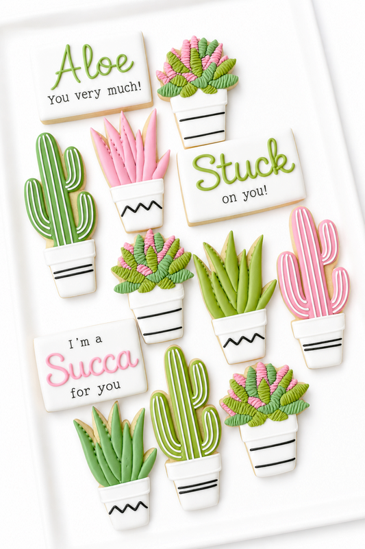 aloe vera plant, cactus in pot, succulent, succa for you, aloe you very much, stuck on you valentine cookies