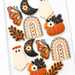 boho halloween, boo, boho rainbow, pumpkin tree with florals, moth, pumpkin with flowers, ghost with flowers, halloween cookies