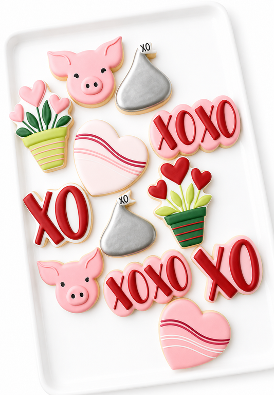 hogs and kisses valentine day custom decorated heart cookies