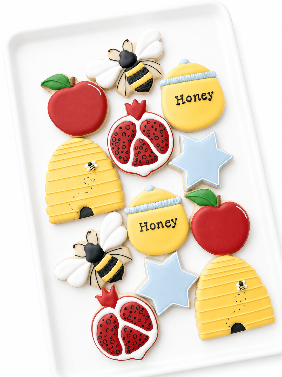 bee, beehive, star of david, and apple, rosh hashana cookies, happy new year, jewish holiday cookies