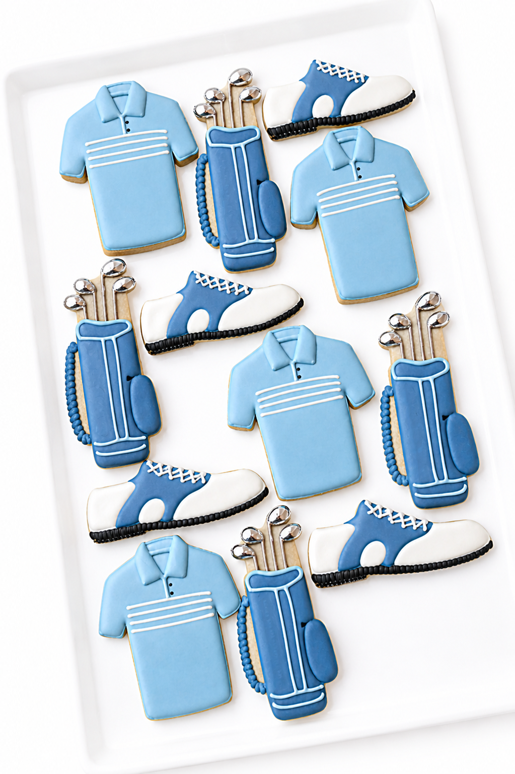 golf club, golf shirt, golf ball, and golf course, golf bag, tee time, birthday golf cookies, dad birthday cookies, golf shoe decorated cookies fathers day decorated cookies for dad