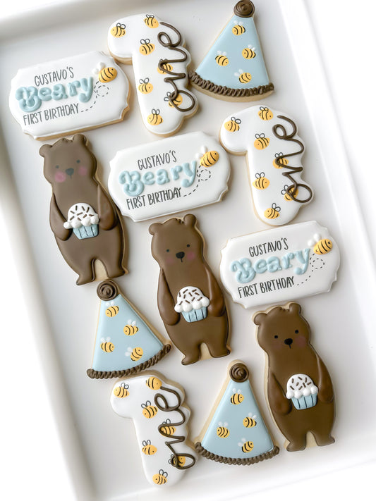 beary first birthday cookies part hat bear number one first birthday cookies