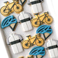 bicycle, bike helmet, bike jersey, bike birthday cookies