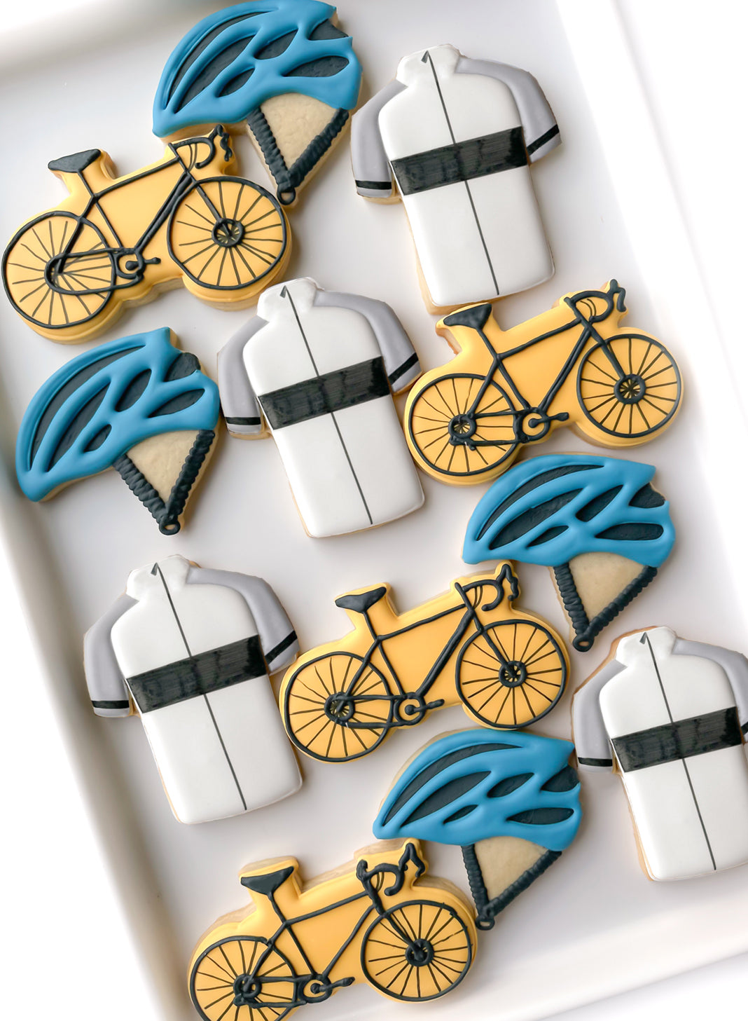 bicycle, bike helmet, bike jersey, bike birthday cookies