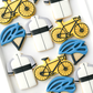 bicycle, bike helmet, bike jersey, bike birthday cookies