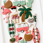 flamingle all the way, flamingo, pineapple, palm tree, camper, surfboard, ornament
