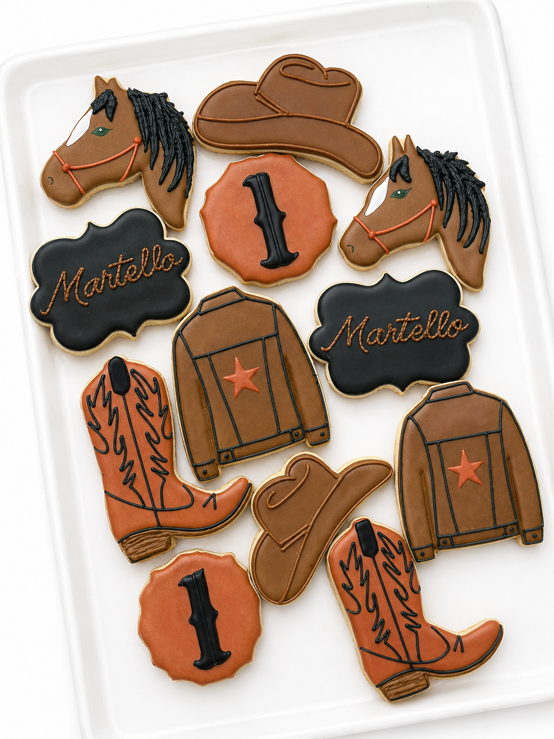 cowgirl birthday decorated cookies horse jean denim jacket cowboy boot cowboy hat