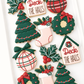 deck the halls snow globe, stocking, ornament bough, christmas tree, ornament with bow, present with bow, home for the holidays christmas cookies