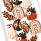 boho halloween, boo, boho rainbow, pumpkin tree with florals, moth, pumpkin with flowers, ghost with flowers, halloween cookies