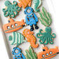 octopus, seaweed,  coral reef, shark, crab, sea turtle, under the sea birthday cookies submarine deep sea diver cookies