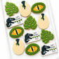 dinosaur egg, t rex, monstera leaf, dinosaur world birthday, dinosaur decorated cookies