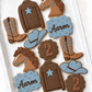 cowgirl cowboy birthday decorated cookies horse jean denim jacket cowboy boot cowboy hat
