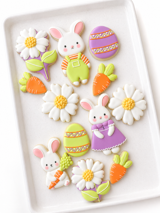 easter bunny carrot, easter bunny cookies, tulip cookies, happy easter cookies, easter bunny boy and girl cookies