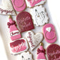 engagement ring finger, monogram, champagne cheers, engaged heart, engagement cookies, wedding shower cookies, wedding cookies, wedding favors