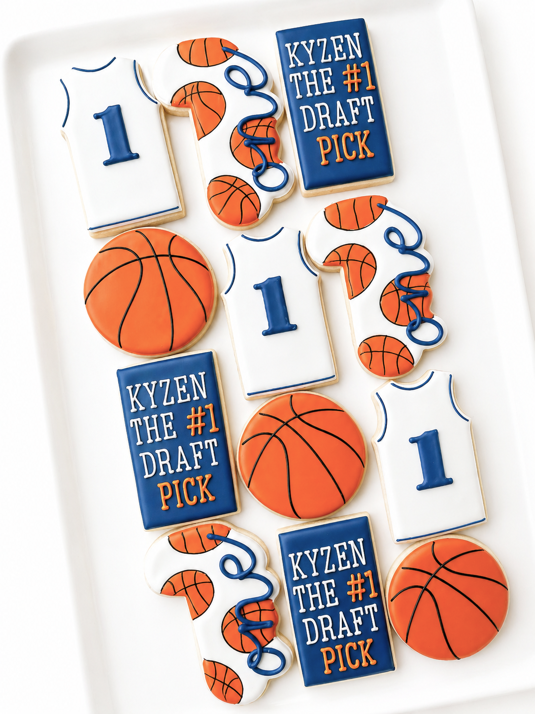 Basketball birthday cookies, first draft pick, basketball, basketball jersey cookies