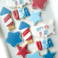 uncle sam, fourth of july, popsicle, red white and blue star, rocket, usa, flag bunting banner, happy 4th of july cookies
