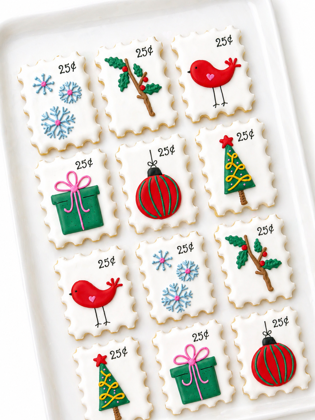 holiday christmas postage stamps deocrated cookies holiday greeting sugar cookies