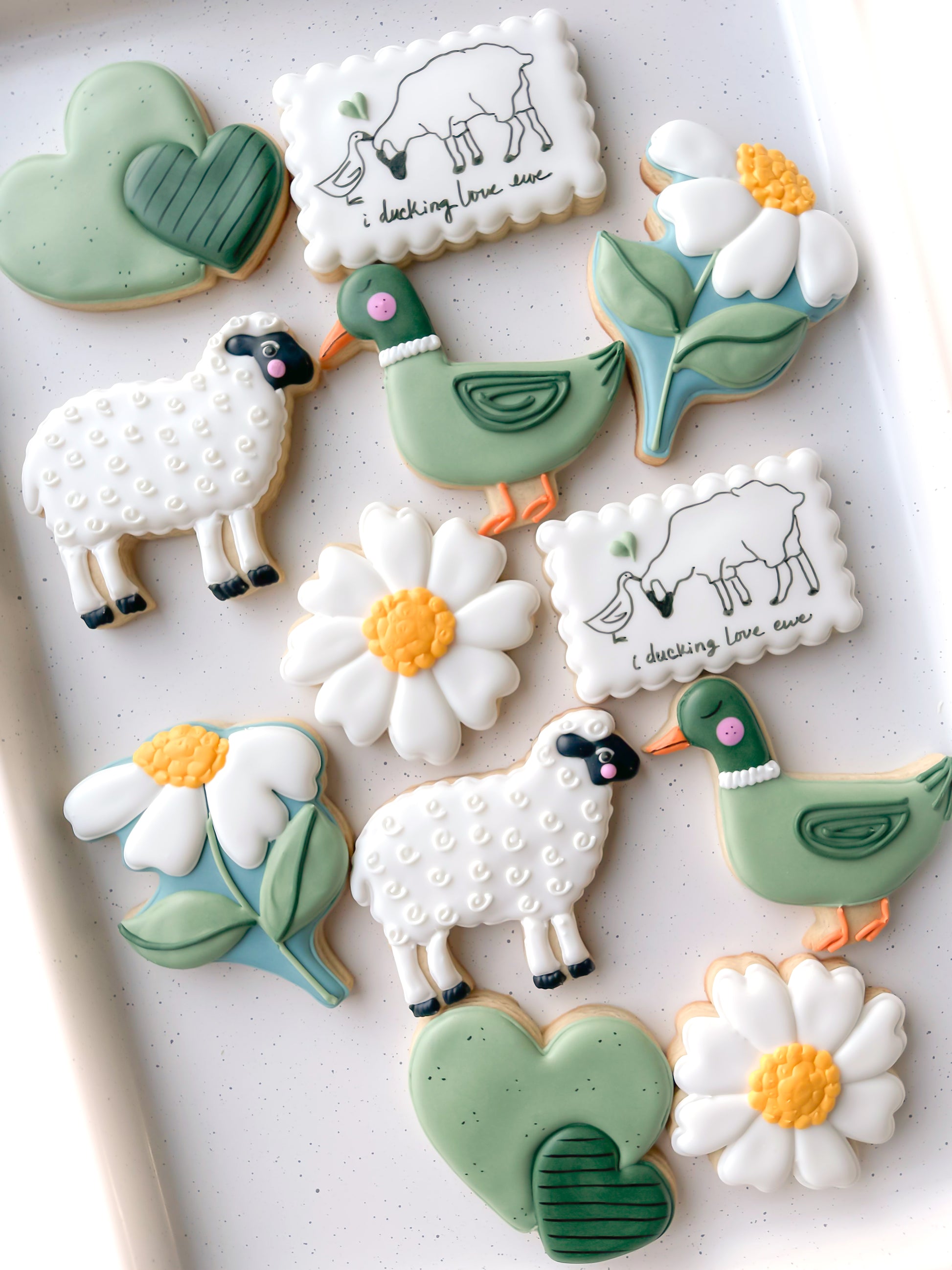 ewe, duck, daisy, ducking love ewe, hearts and flowers, i ducking love ewe valentine cookies