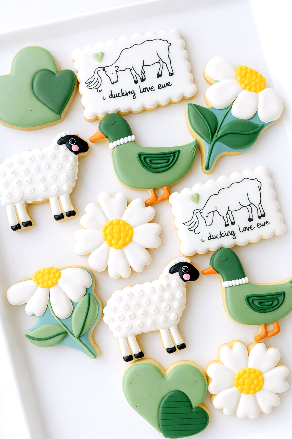 ewe, duck, daisy, ducking love ewe, hearts and flowers, i ducking love ewe valentine cookies