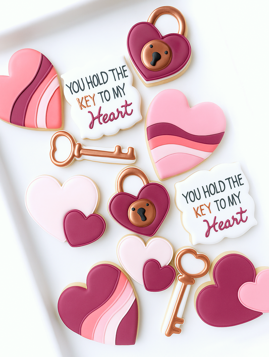 You hold the Key to My Heart valentines day decorated cookies