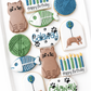 cat, fish bones, ball of yarn, birthday candles, cat with balloon, name plate, age plate kids birthday decorated cookies