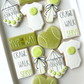 tennis ball, onesie, little server, crib mobile, rattle, mvp, tennis baby shower cookies