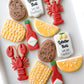 lobster, corn on the cob, lemon, potato, lobster boil, tabasco shrimp crawfish boil decorated cookies