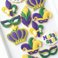Mardi gras birthday, mardi gras mask, feather, fleur de lis, mardi gras crown, balloon bunch, cookies