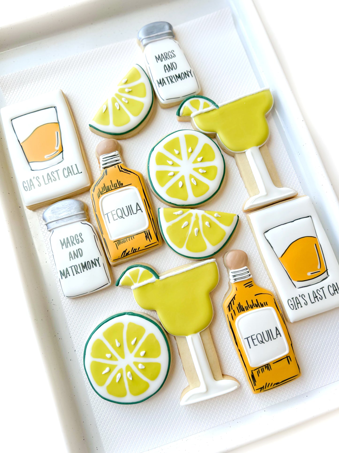 margs and matrimony wedding bridal shower cookies