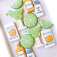 tequila, margarita, lime wedges, tequila shots, tequila birthday, birthday cookies margs and matrimony bridal wedding shower cookies