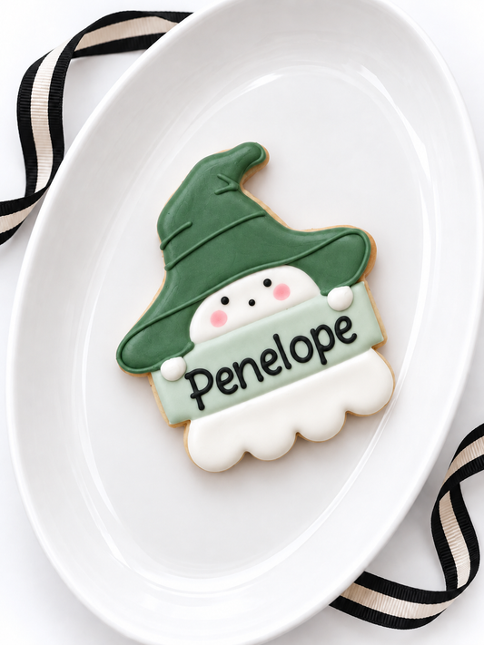 ghost witch name plaque decorate cookie personalized name sugar halloween cookie