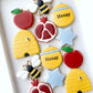 bee, beehive, star of david, and apple, rosh hashana cookies, happy new year, jewish holiday cookies